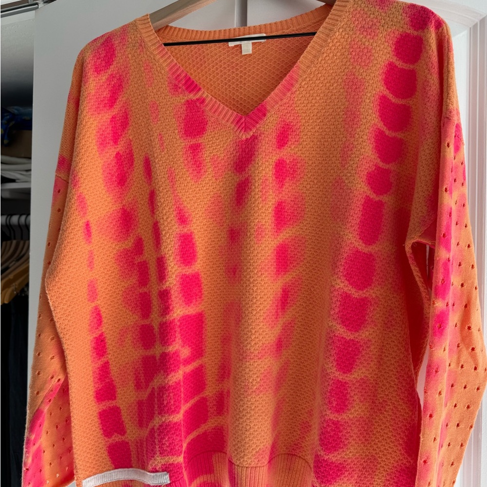 Lisa Todd Pink and Orange V-Neck Sweater